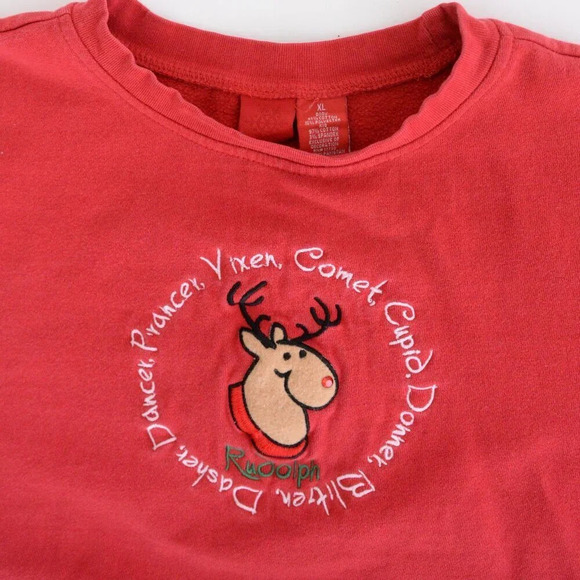 Vintage Red Embroidered Reindeer Rudolph Christmas Crewneck  Sweater XL - Picture 12 of 12
